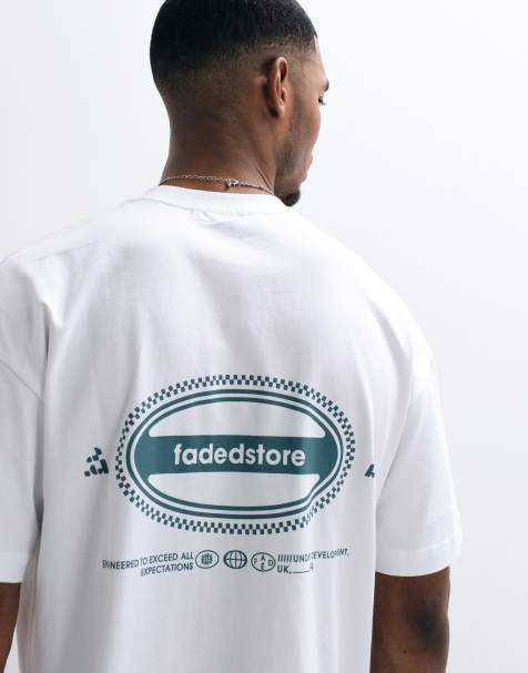 Faded Store – Biały T-shirt o luźnym kroju z owalnym logo na plecach - view 1