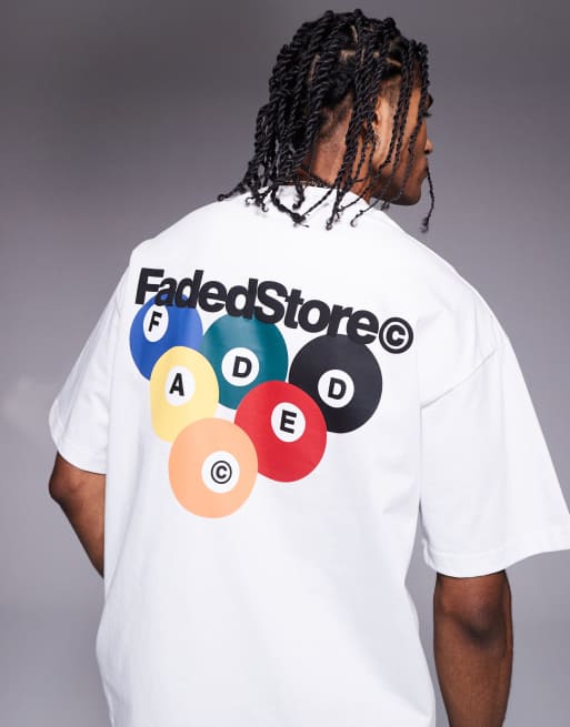 Faded Store – Biały T-shirt z grafiką z motywem bilardowym na plecach