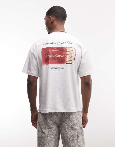 Faded Store – Biały T-shirt z logo i nadrukiem z motywem pudełka z zapałkami na plecach - view 1