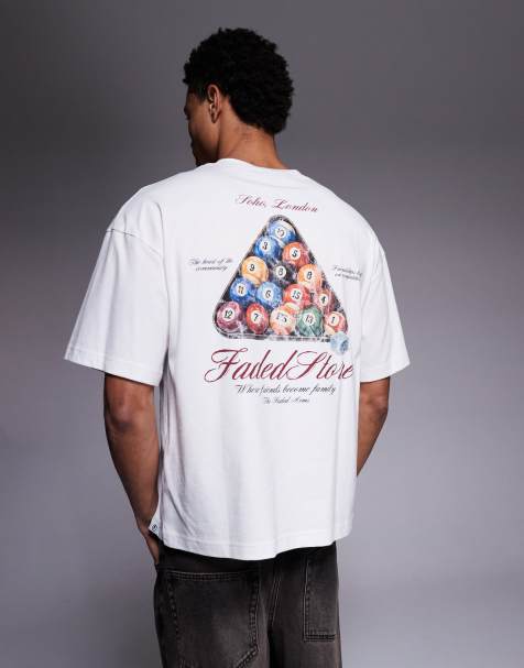Faded Store – Biały T-shirt z nadrukiem ze stołem bilardowym na plecach - view 1
