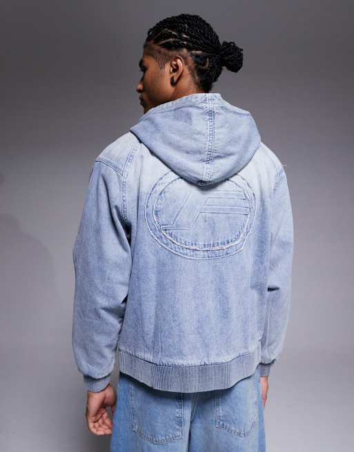 Faded Store - Blå denimjakke med for og hætte, 3 af 5