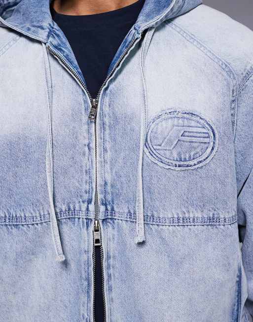 Faded Store - Blå denimjakke med for og hætte, 5 af 5