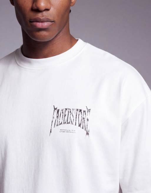Faded Store black lettering back and front prints cropped tee in white, 4 of 5