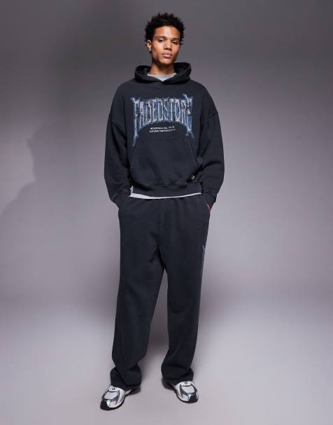 Faded Store - Blackletter - Co-ord set van hoodie en joggingbroek in zwart met wassing - view 1