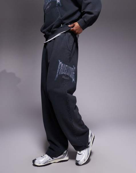 Faded Store blackletter open hem jogger co-ord in washed black