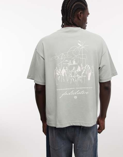 Faded Store – Bladozielony T-shirt z nadrukiem rysunku na plecach z bawełny 100% - view 1