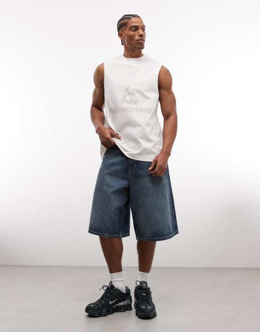 Faded Store boxy oversized fit logo vest in chalk, 3 of 5