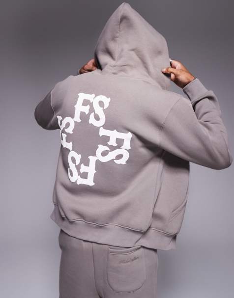 Faded Store - Brun hættetrøje i 320 gsm-stof med monogram-print på ryggen - Del af sæt - view 1