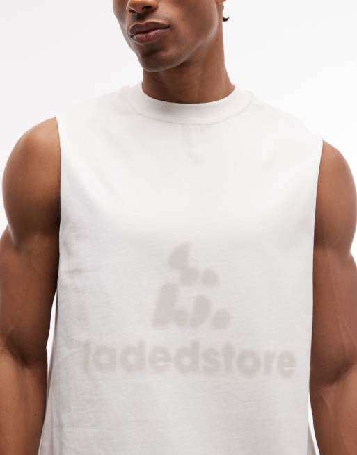Faded Store - Canotta squadrata oversize color gesso con logo