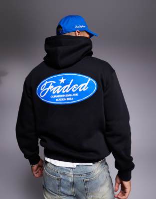 Faded Store Faded Store contrast script logo back print hoodie in black