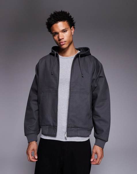 Faded Store core canvas hooded jacket in washed grey - view 1