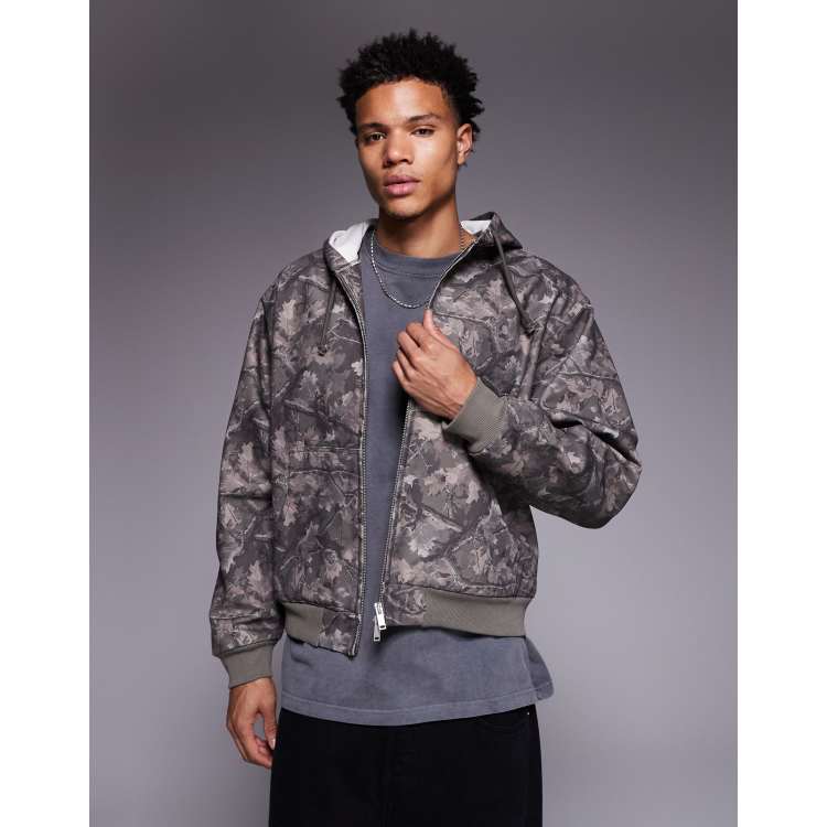 Faded Store core canvas hooded zip through jacket in washed green