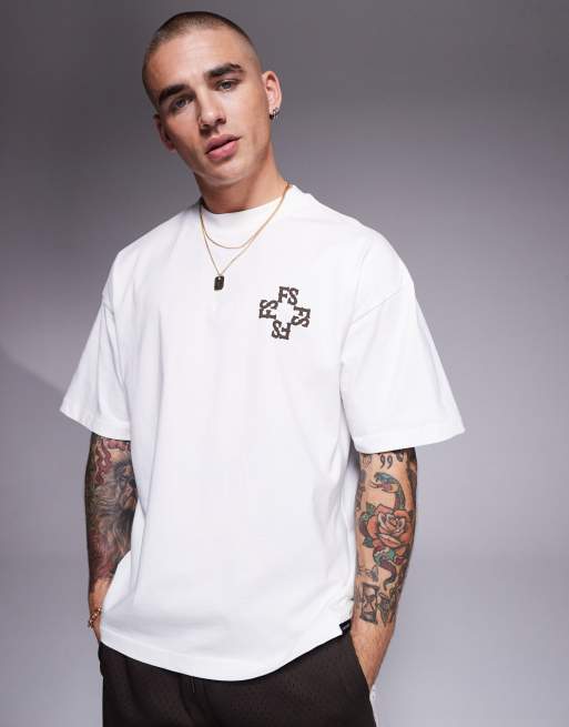 Faded Store - Cremehvid T-shirt med monogramprint på ryggen, 2 af 4