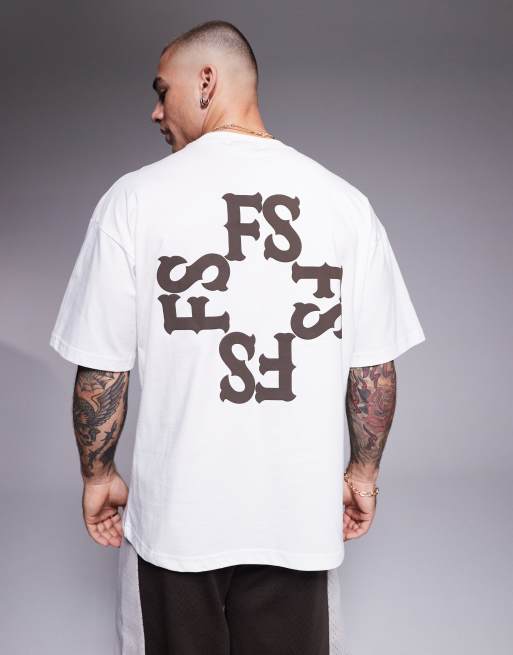 Faded Store - Cremehvid T-shirt med monogramprint på ryggen, 3 af 4