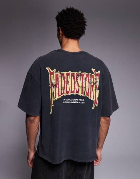 Faded Store – Cropped-T-Shirt in Schwarz mit Frakturschrift-Print auf der Rückseite - view 1