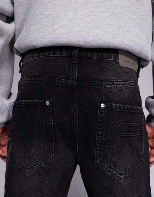 Faded Store – Czarne jeansy z haftowanym gotyckim motywem, 5 z 5
