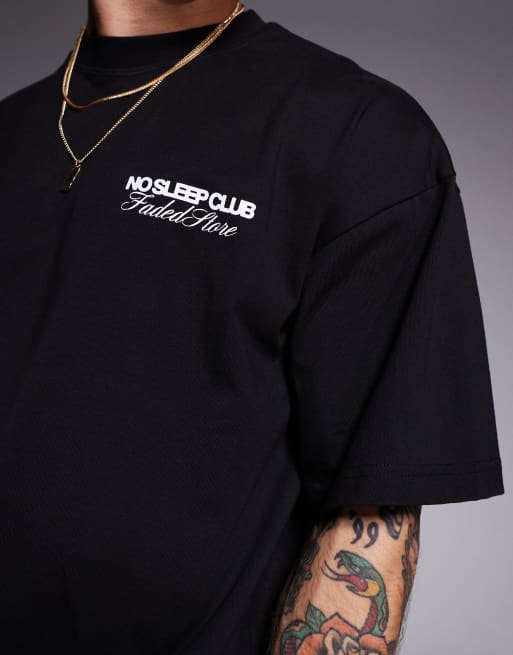 Faded Store – Czarny T-shirt z grafiką z twarzą na plecach, 3 z 4