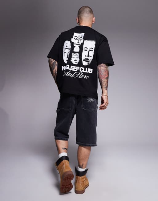 Faded Store – Czarny T-shirt z grafiką z twarzą na plecach, 4 z 4