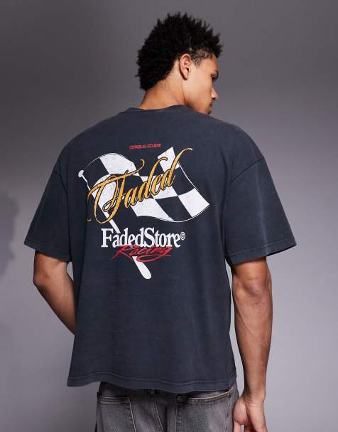 Faded Store – Czarny T-shirt z nadrukiem flagi na plecach - view 1