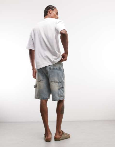 Faded Store - Denim carpenter short in blauw met wassing - view 1