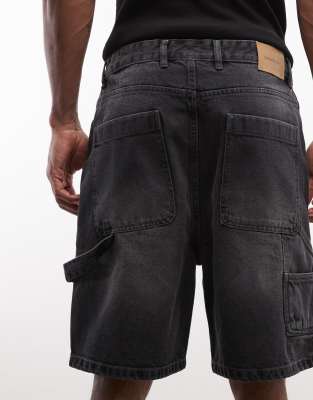 Faded Store denim carpenter shorts in washed black washed black