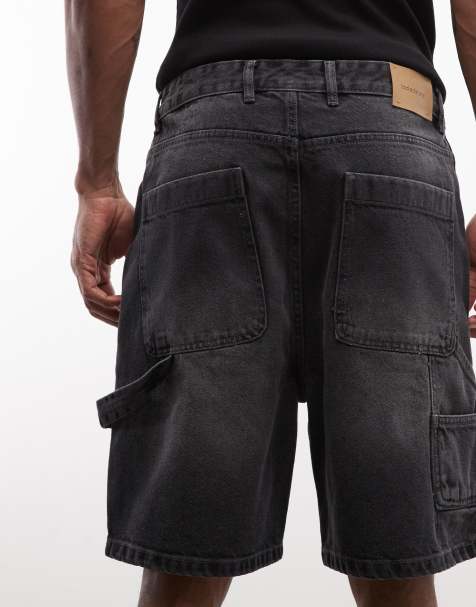 Faded Store denim carpenter shorts in washed black - view 1