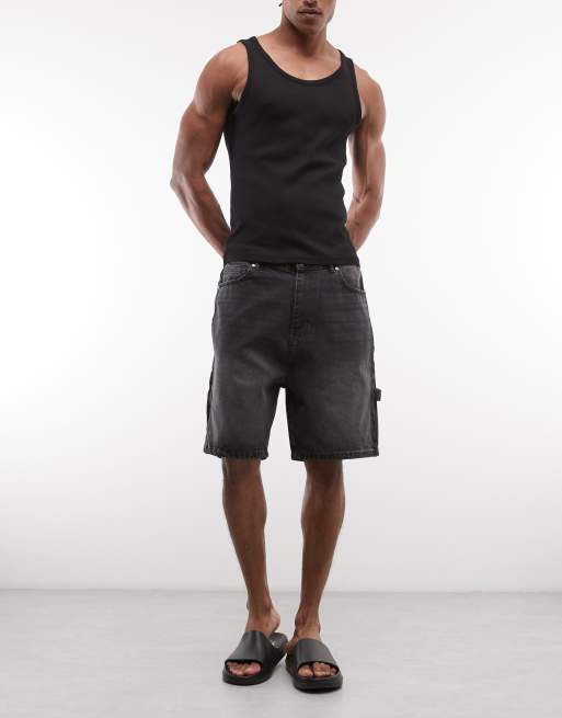 Faded Store denim carpenter shorts in washed black | ASOS