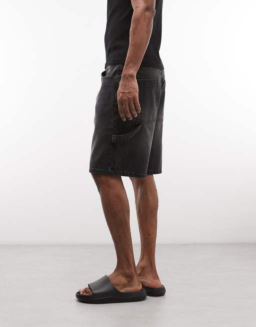 Faded Store denim carpenter shorts in washed black | ASOS