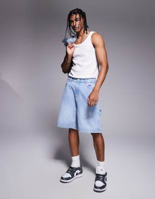 Faded Store Faded Store distressed denim short in blue wash