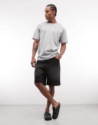 Faded Store Distressed Hem Denim Shorts In Black