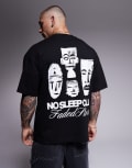 [Faded Store] Faded Store face graphic back print t-shirt in black W32 BLACK