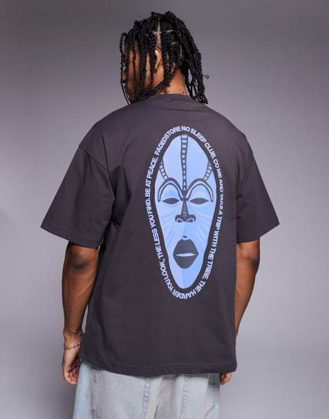 Faded Store face graphic back print t-shirt in charcoal - view 1
