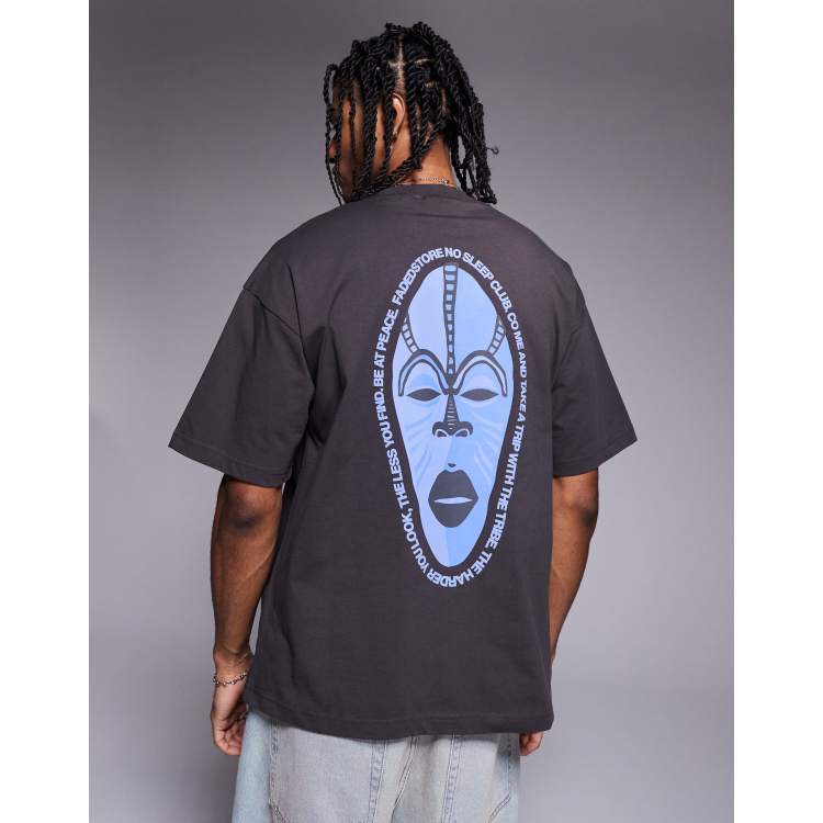【関税・送料込】Effected face printed t-shirts - 1085 Oversized White T-Shirt With Blue Face Print | mysimplicated