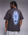 [Faded Store] Faded Store face graphic back print t-shirt in charcoal-Grey W30 CHARCOAL