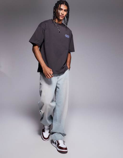 Faded Store face graphic back print t-shirt in charcoal, 3 of 4