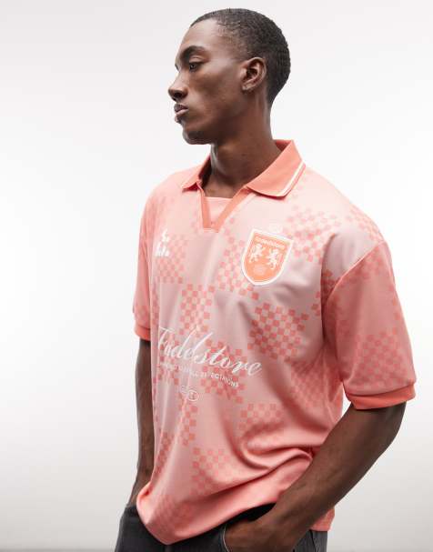 Faded Store – Fußballtrikot in Korallenrot mit Logo und farblich abgesetztem Kragen - view 1