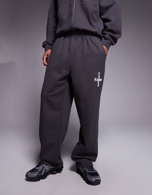 Faded Store gothic logo loose fit open hem jogger co-ord in charcoal, 2 of 5