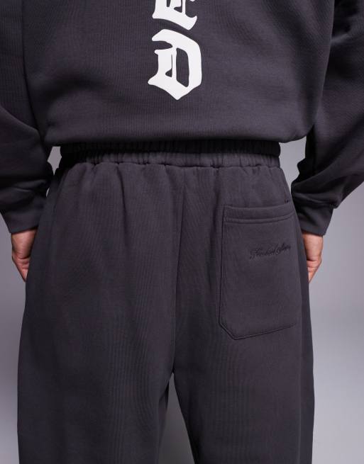 Faded Store gothic logo loose fit open hem jogger co-ord in charcoal, 4 of 5