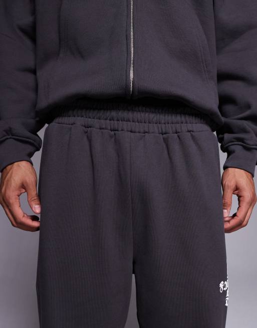 Faded Store gothic logo loose fit open hem jogger co-ord in charcoal, 5 of 5