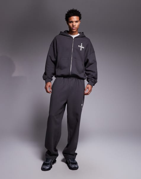 Faded Store gothic logo loose fit open hem trackies in charcoal (part of a set) - view 1