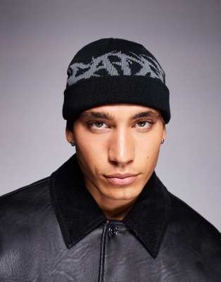 Faded Store Gothic Skull Beanie In Neutral