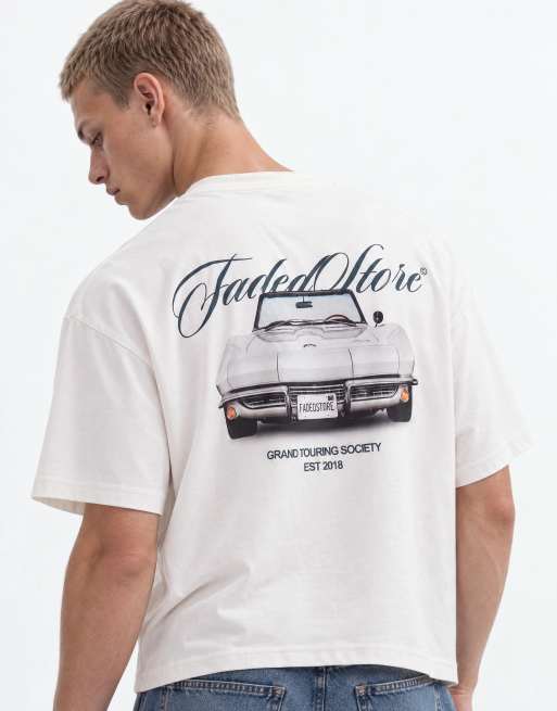 Faded Store grand tour T-shirt met print op de rug in krijtwit, 9 van 9