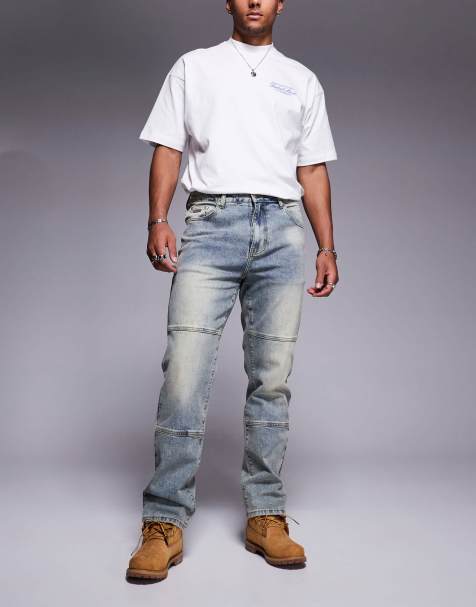 Faded Store - Jeans dritti lavaggio blu medio con cuciture sul davanti - view 1