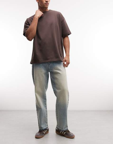 Faded Store – Jeans in verwaschenem Blau mit weitem Bein und Saum in Used-Optik - view 1