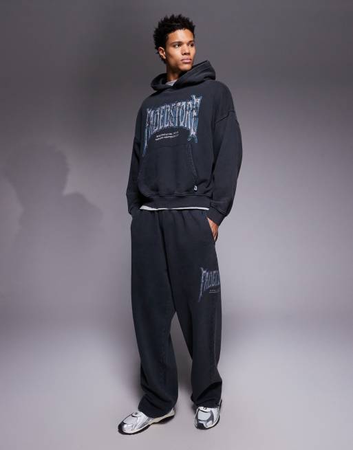 Faded Store - Joggingbroek met open zoom in zwart met wassing, deel van co-ord set, 2 van 5
