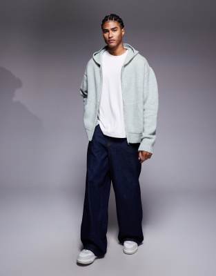 Faded Store Knit Zip-up Hoodie In White
