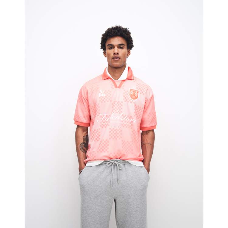 Faded Store logo soccer jersey with contrast collar in coral | ASOS