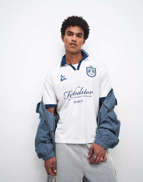 Faded Store logo soccer jersey with contrast collar in gray multi - view 1