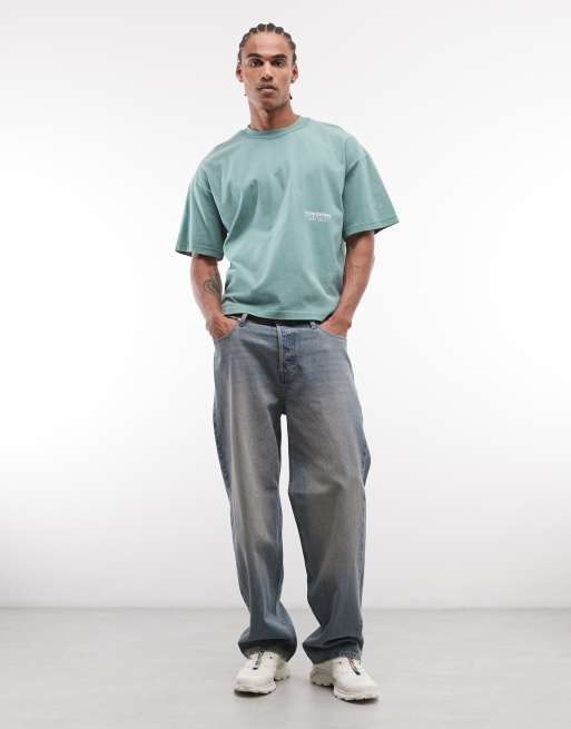 Faded Store logo t-shirt wine back print in washed green, 3 of 5