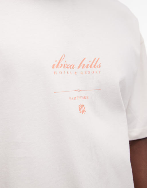 Faded Store logo t-shirt with ibiza hills back and chest prints in chalk, 5 of 5